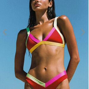 NWT OneOne Swimwear Bikini SET Borneo Red Jesse Kameron Small Cheeky New